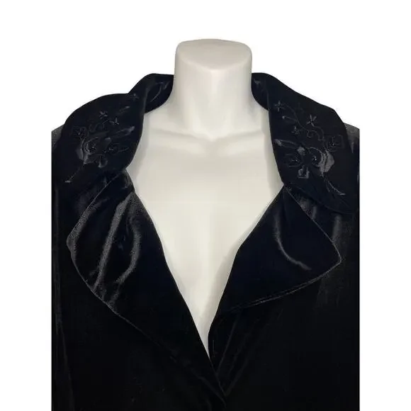 White Stag Black Velvet Embroidered Floral Collar Front Button Blazer Women's Sm - Picture 5 of 7
